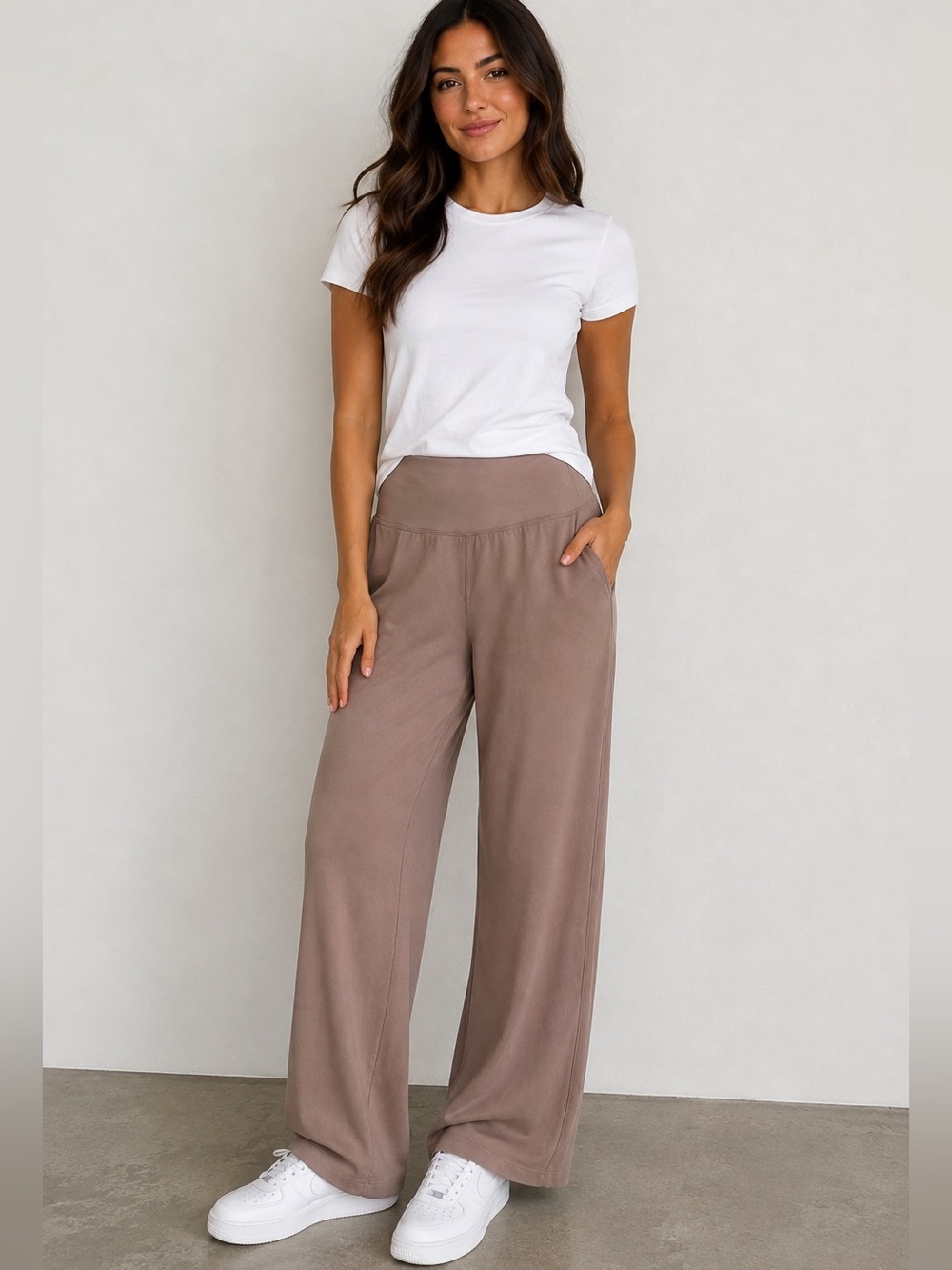 Nike Zenvy Dri-FIT Wide Leg Pants Women’s Medium Taupe Brown High Rise